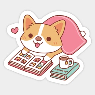 Cute Corgi Loves Reading Manga Sticker